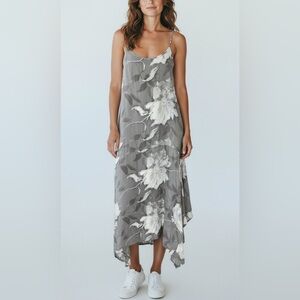 Krista Larson Floral Silk Flowy Dress Grey White RARE one of a kind dress